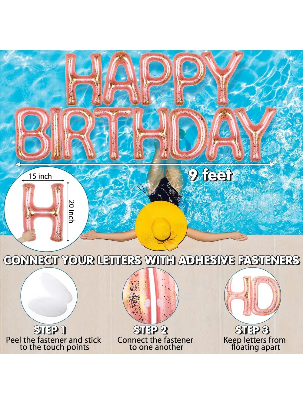 20" Happy Birthday Pool Large Floating Letter Balloons - Red Inflatable Decor
